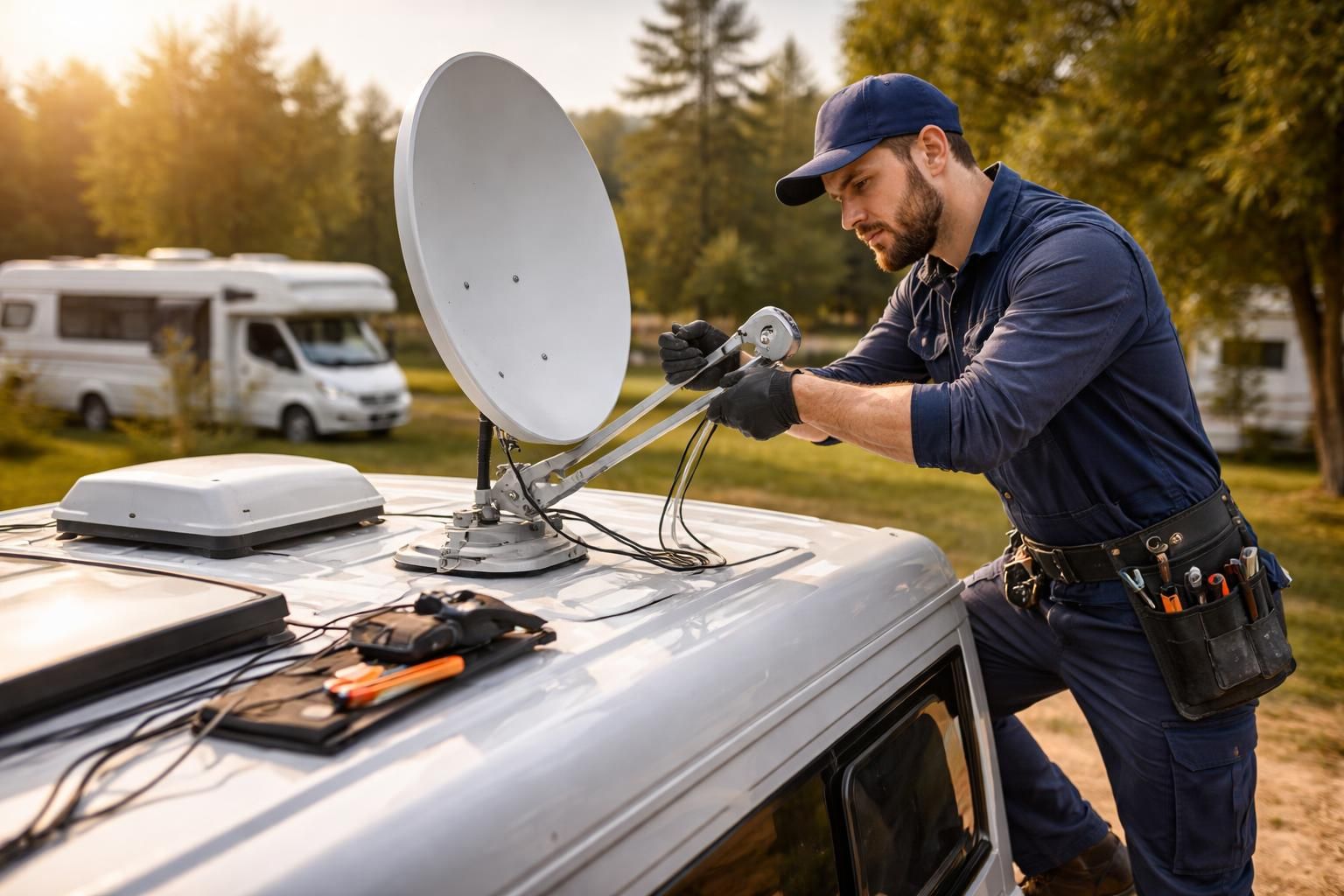 service professionnel de réparation de paraboles pour camping-cars. réparez rapidement votre antenne satellite pour profiter pleinement de vos voyages en toute connexion.